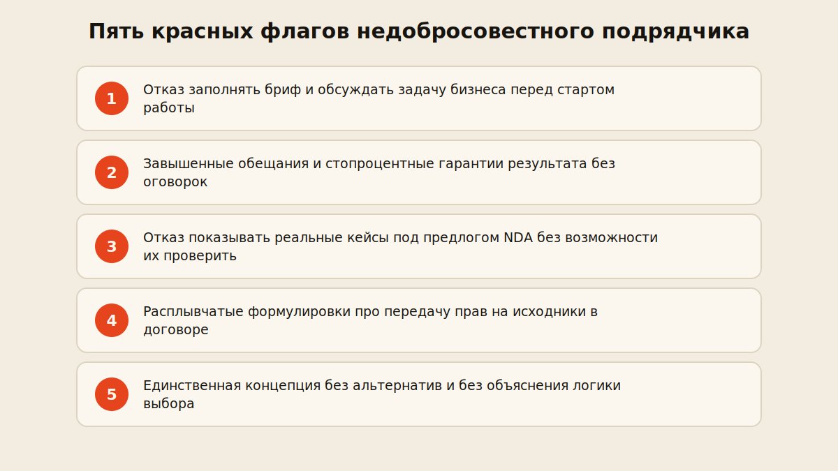 Список пяти красных флагов недобросовестного подрядчика по брендингу
