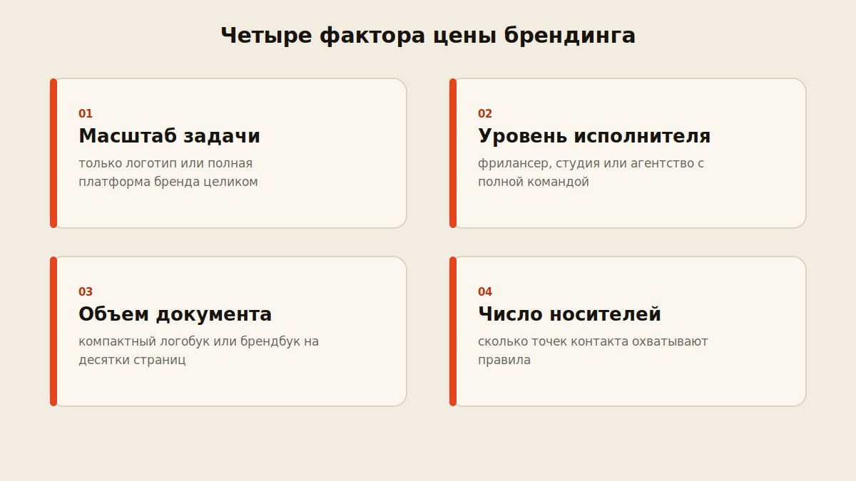 Схема четырех факторов, влияющих на итоговую цену брендинга