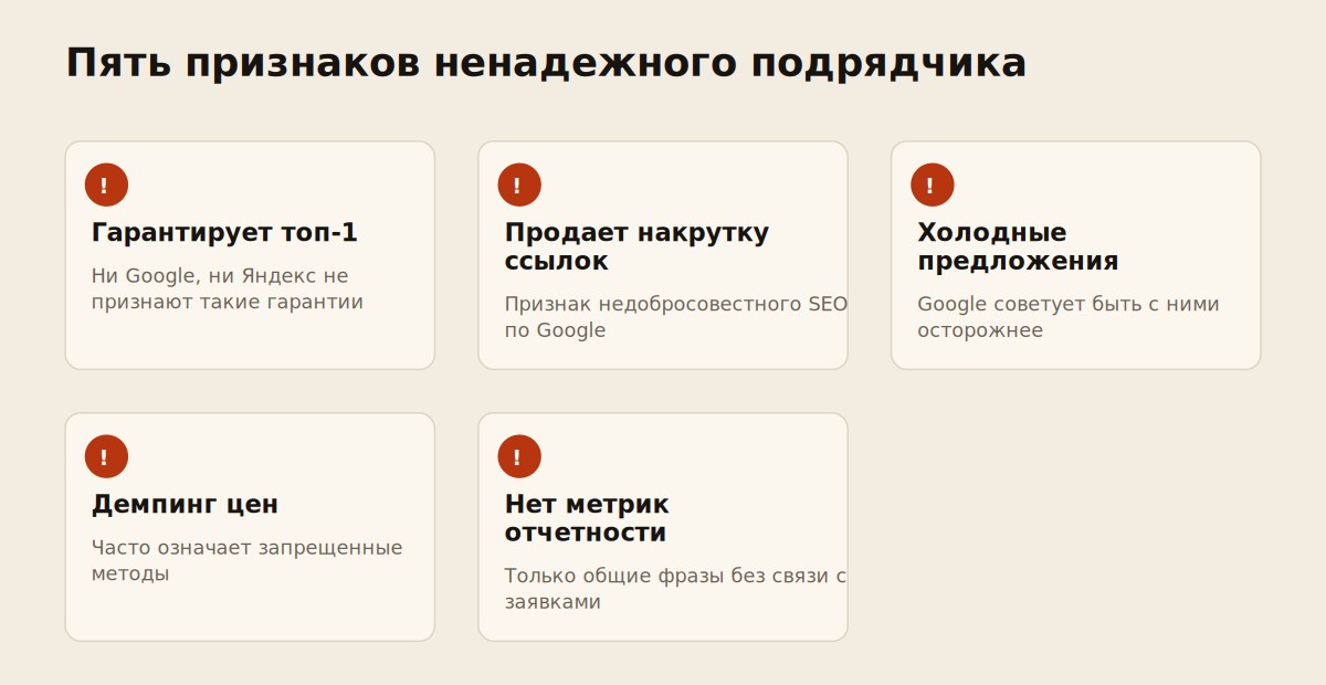Чек-лист из пяти признаков недобросовестного SEO-подрядчика