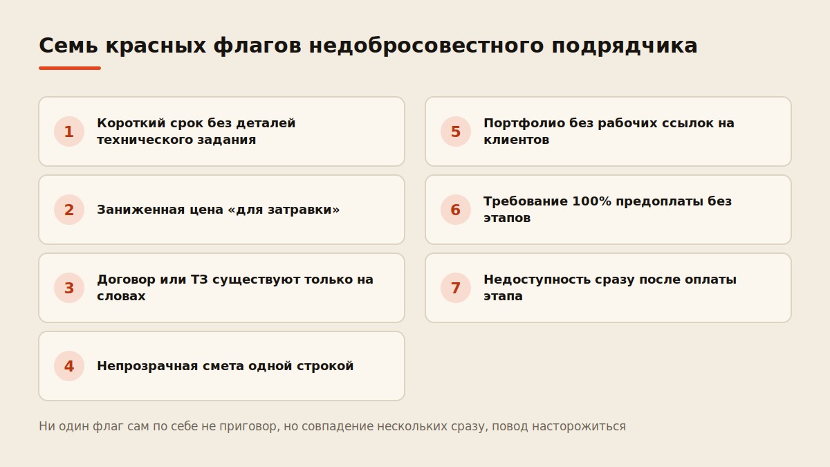 Семь красных флагов недобросовестного подрядчика по разработке сайта